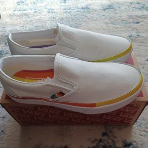 Vans Classic Slip-On Skater Shoes, True White/Multi, Size 6 Women/4.5 Men